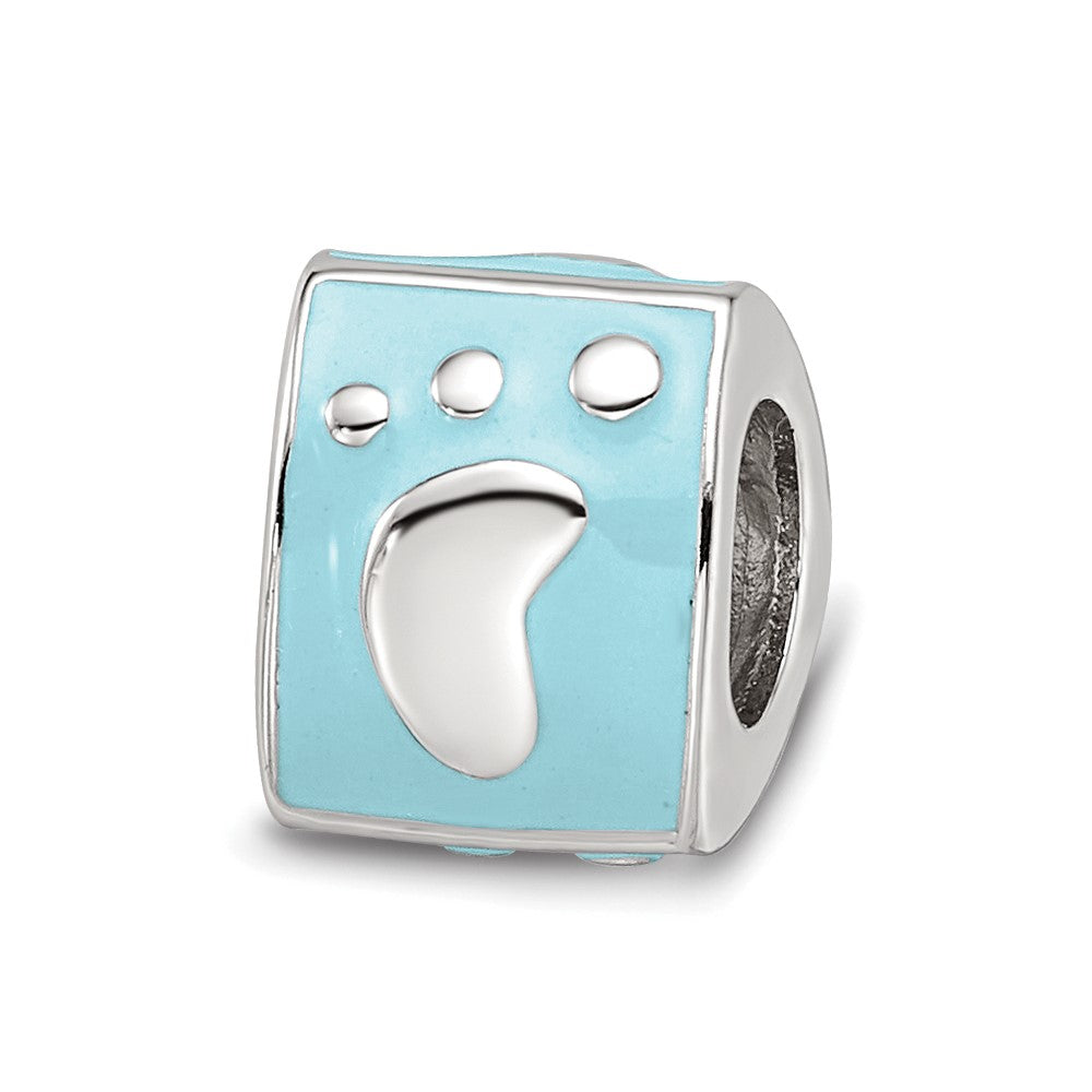 SS Reflections Rh-plated Blue Enamel 3-side Footprint Bead