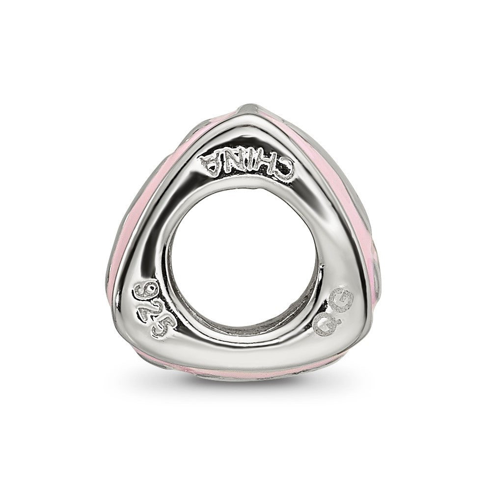 SS Reflections Rh-plated Pink Enamel 3-sided Footprint Bead