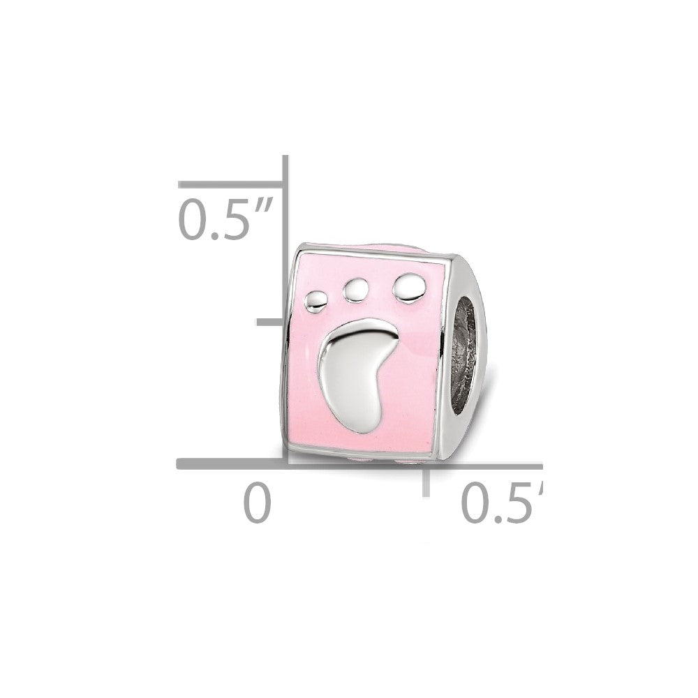 SS Reflections Rh-plated Pink Enamel 3-sided Footprint Bead