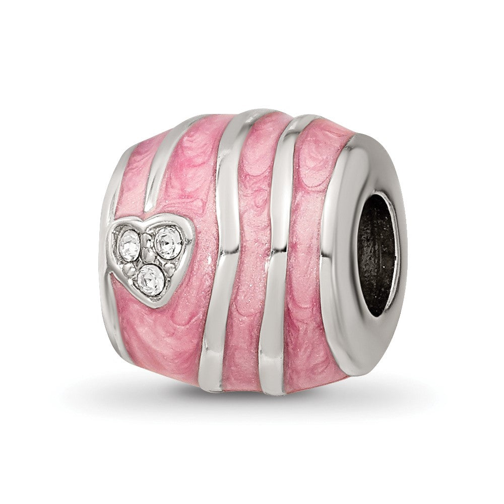 Sterling Silver Reflections Pink Enameled Crystal Hearts Bead