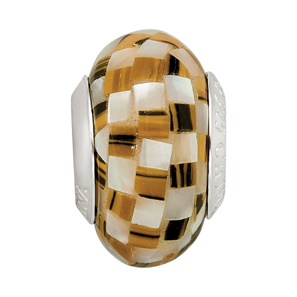 Sterling Silver Reflections Tiger's Eye and White MOP Mosaic Bead
