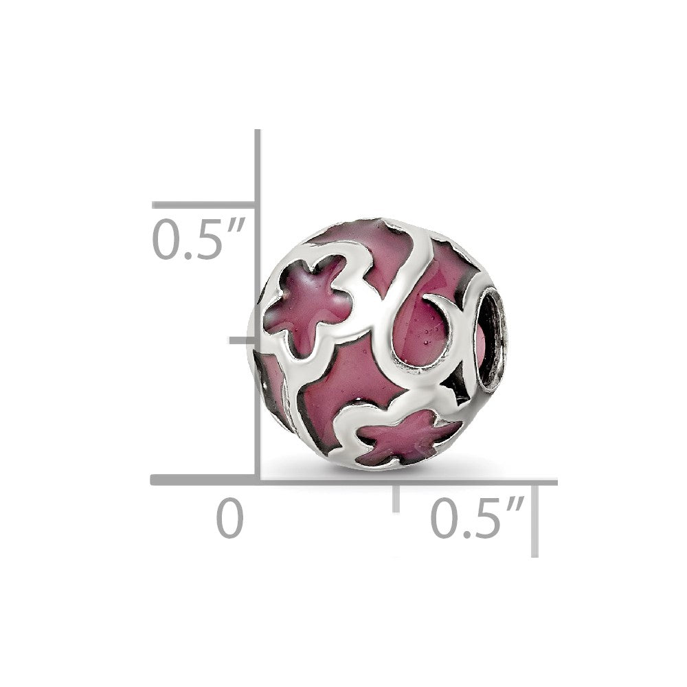 Sterling Silver Reflections Purple Floral Enameled Bead