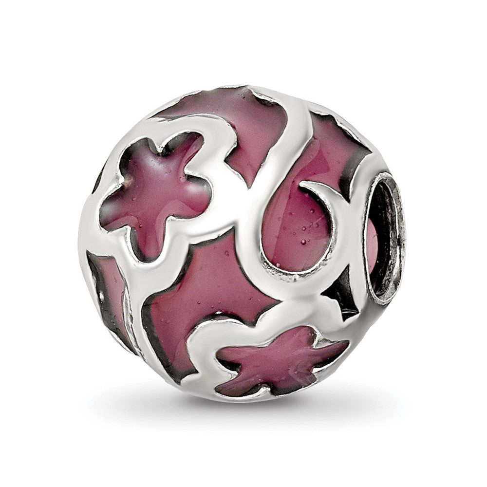 Sterling Silver Reflections Purple Floral Enameled Bead
