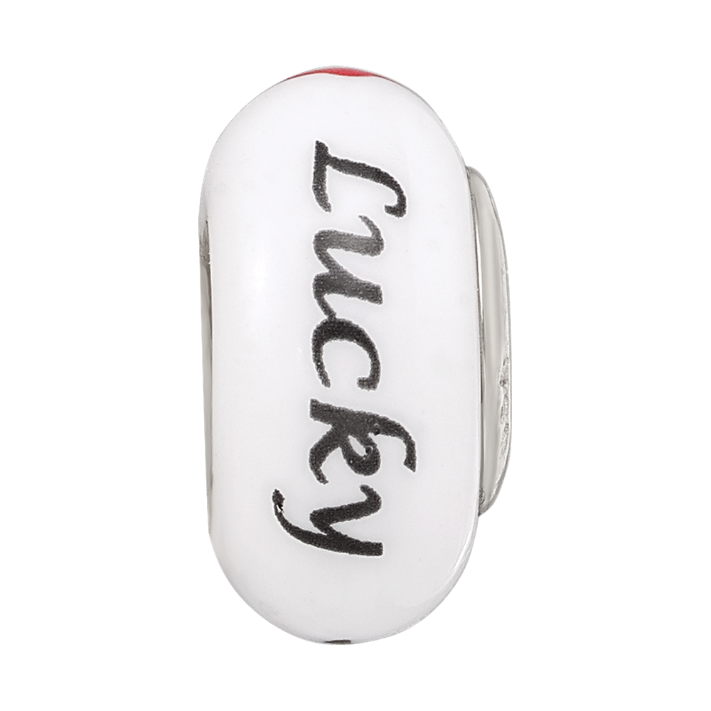 Ster.Silver Reflections White Hand Painted Lucky Suit Fenton Glass Bead