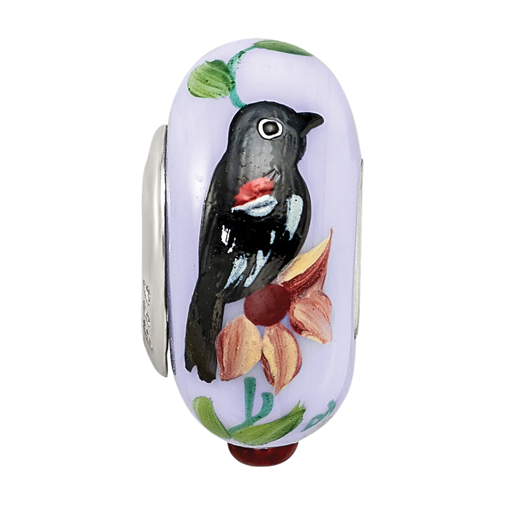 Sterling Silver Reflections Blue Bye Bye Blackbird Fenton Glass Bead