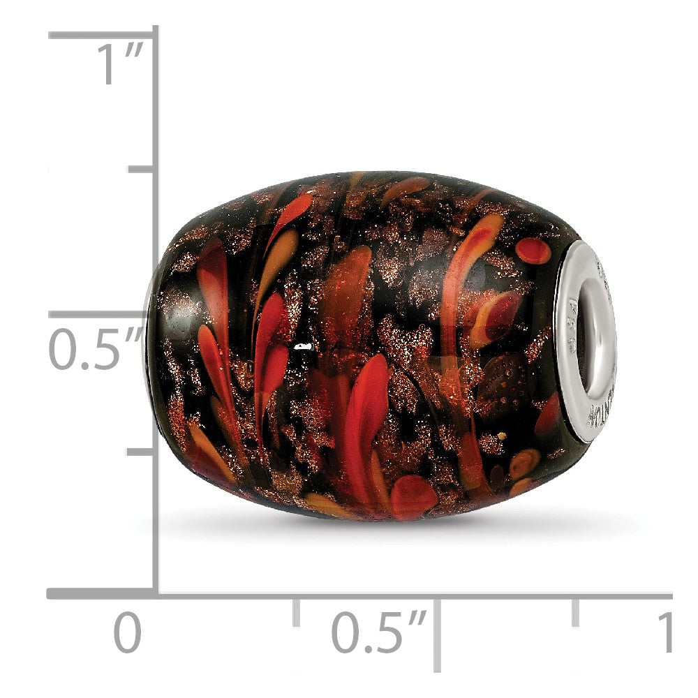 Sterling Silver Reflections Black & Orange Autumn Fires Fenton Glass Bead