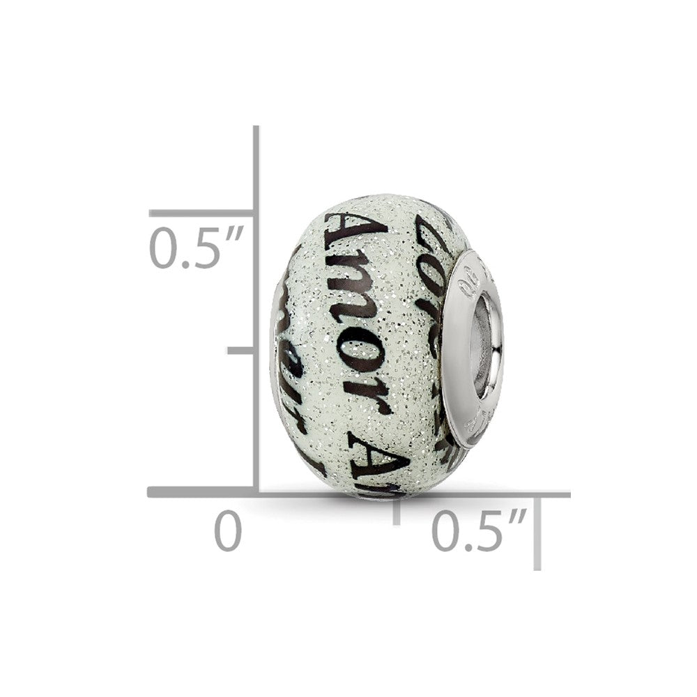 Sterling Silver Reflections Love/Amor Black & White Glitter Italian Glass