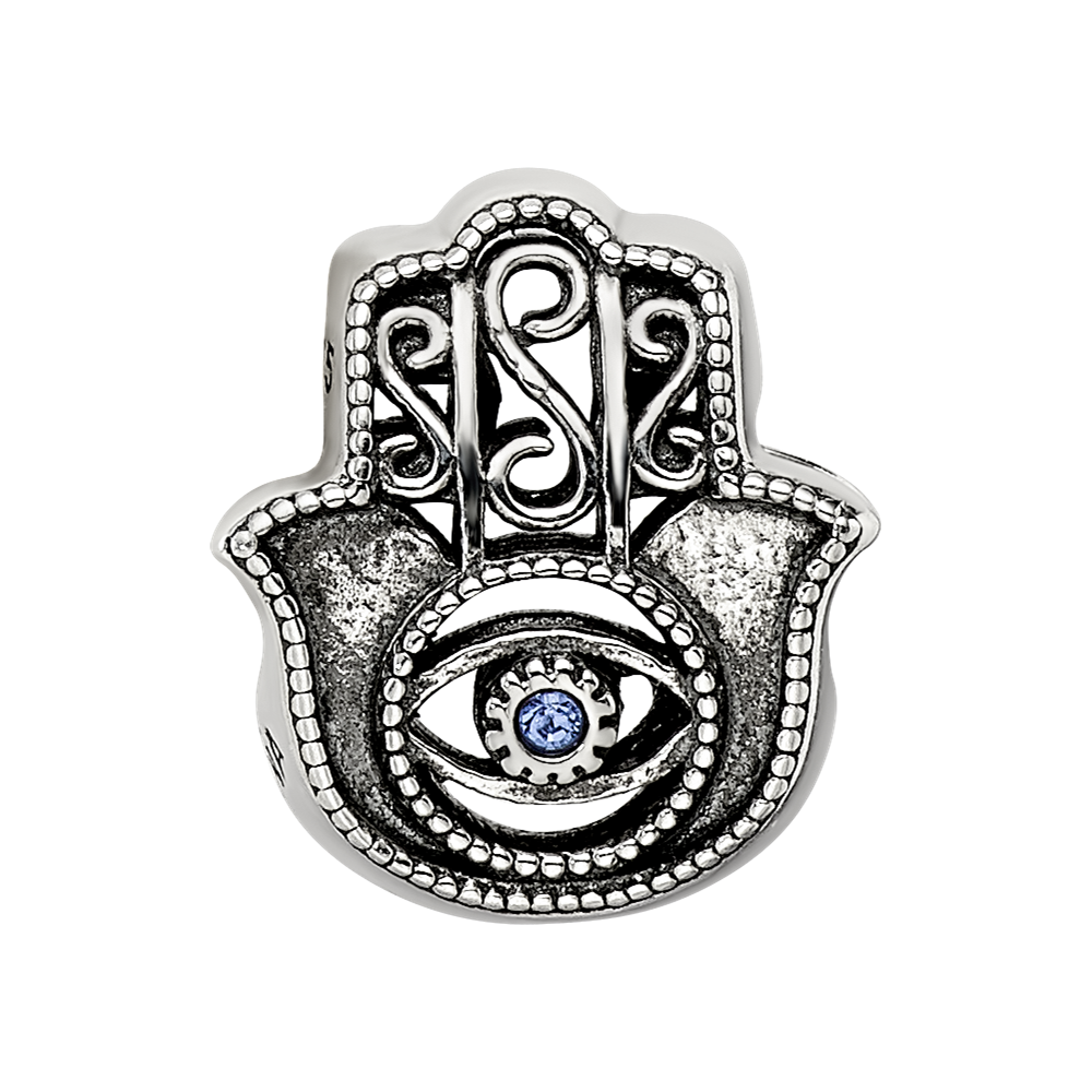 Sterling Silver Reflections Antiqued Blue Crystal Hamsa/Chamseh Bead