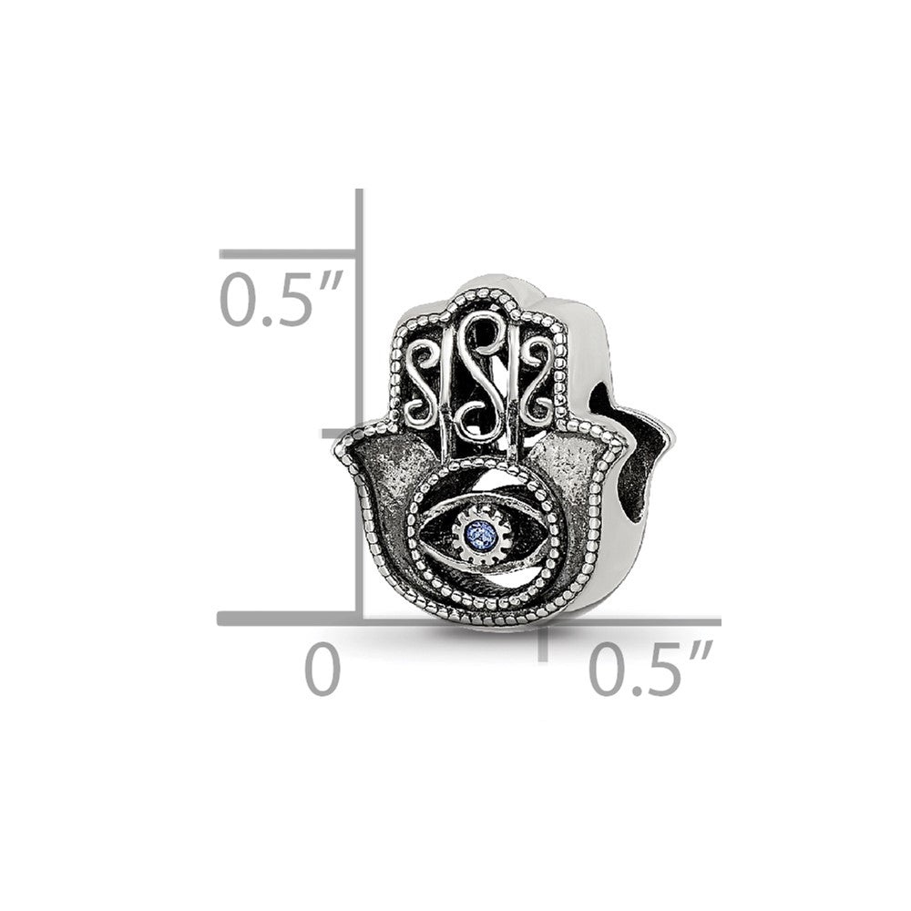 Sterling Silver Reflections Antiqued Blue Crystal Hamsa/Chamseh Bead