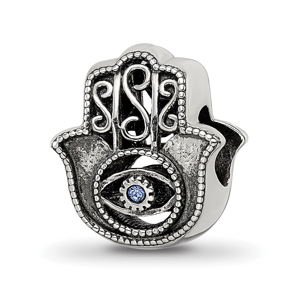 Sterling Silver Reflections Antiqued Blue Crystal Hamsa/Chamseh Bead