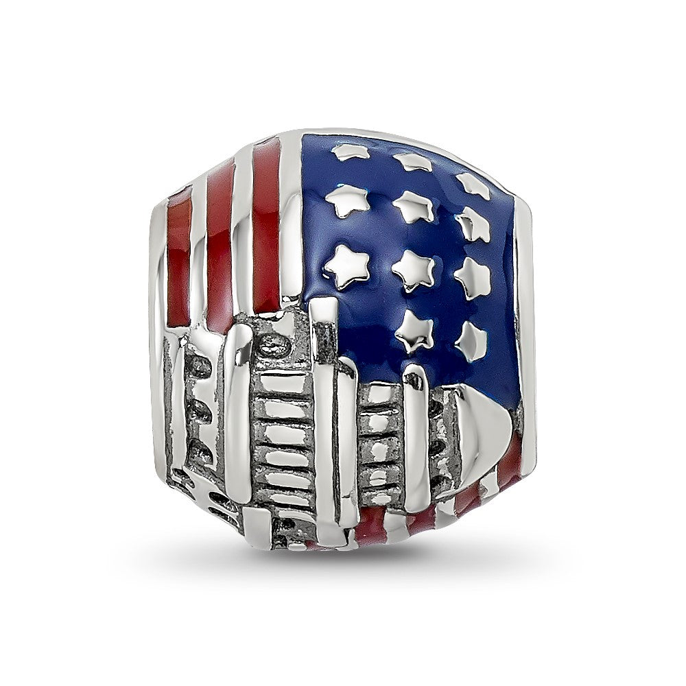 Sterling Silver Reflections Enameled American Flag Bead