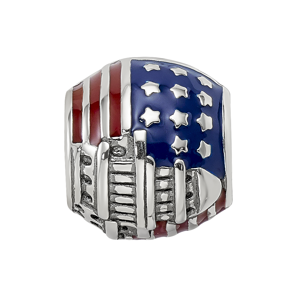Sterling Silver Reflections Enameled American Flag Bead