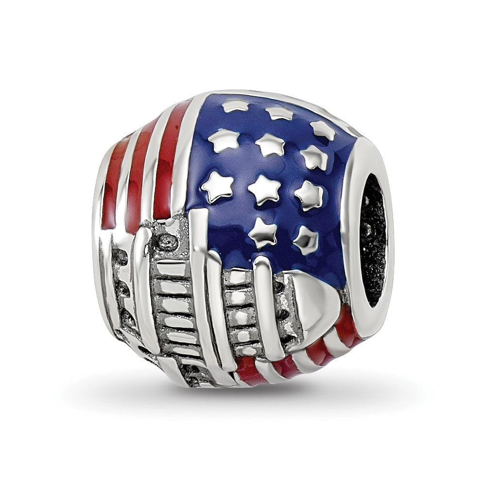Sterling Silver Reflections Enameled American Flag Bead