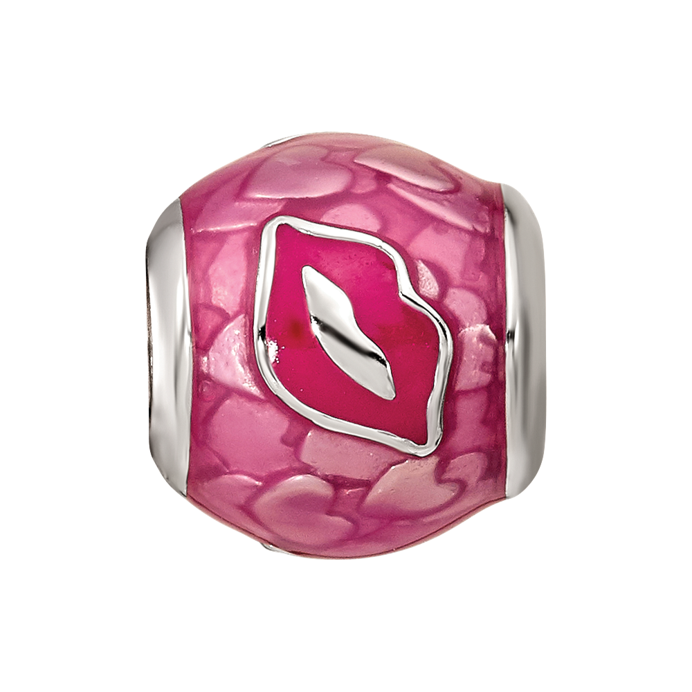 Sterling Silver Reflections Pink Enameled Smooches Lips Bead