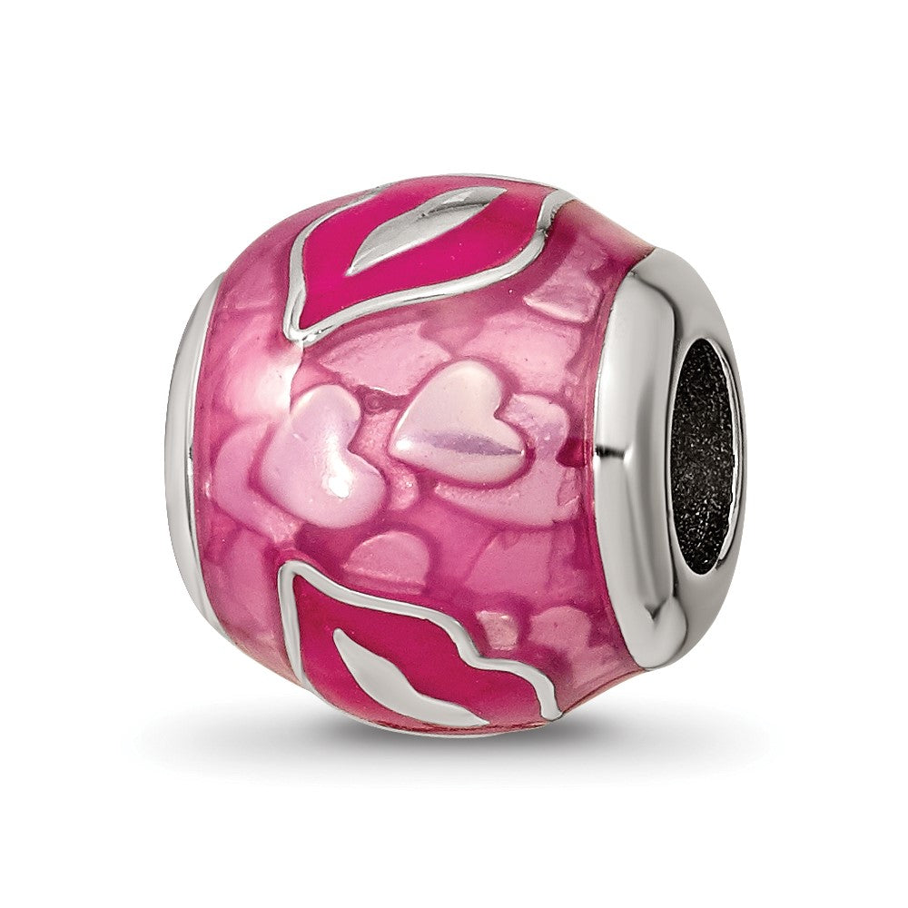 Sterling Silver Reflections Pink Enameled Smooches Lips Bead