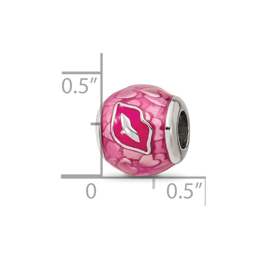 Sterling Silver Reflections Pink Enameled Smooches Lips Bead