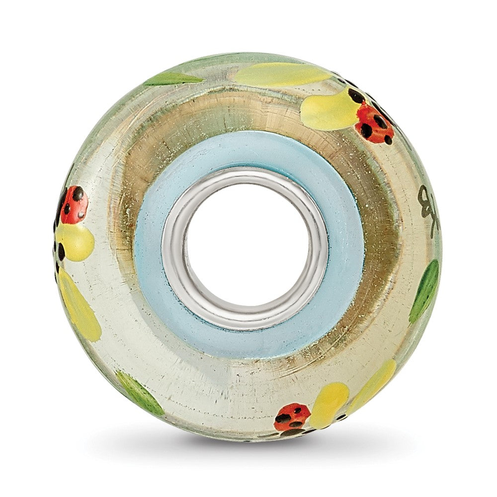 Ster.Silver Reflections Hand Painted Bug Love Fenton Glass Bead