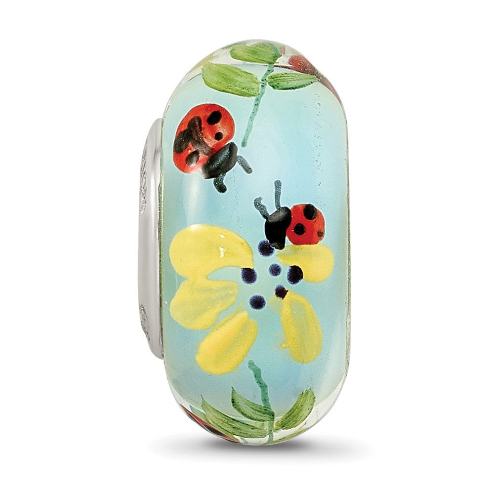 Ster.Silver Reflections Hand Painted Bug Love Fenton Glass Bead
