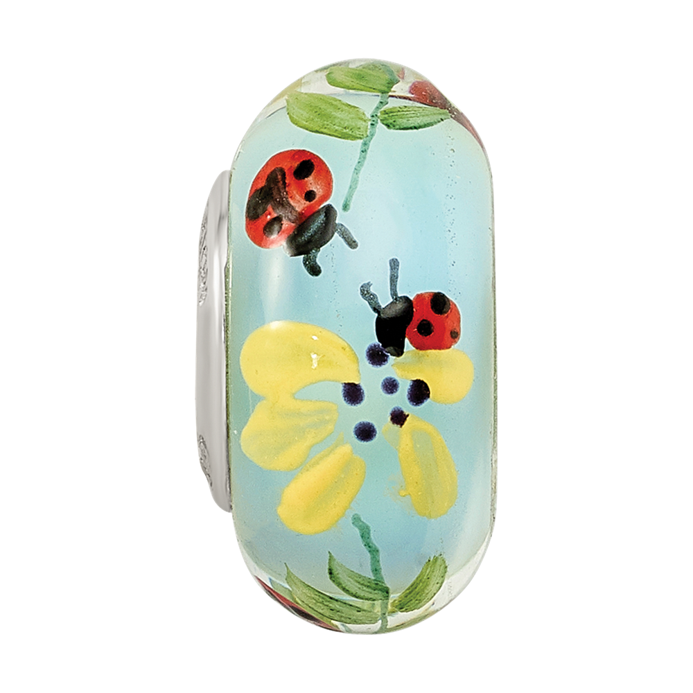 Ster.Silver Reflections Hand Painted Bug Love Fenton Glass Bead