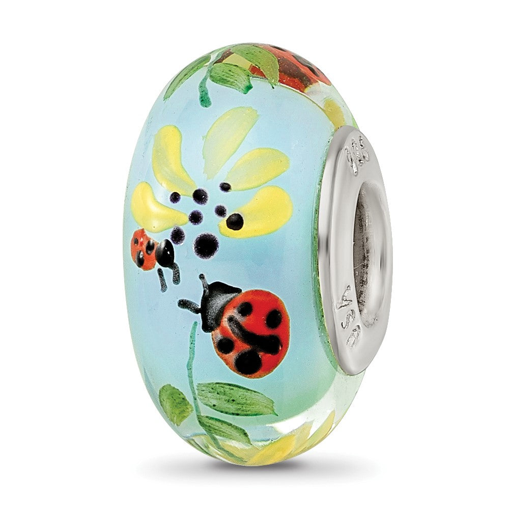 Ster.Silver Reflections Hand Painted Bug Love Fenton Glass Bead
