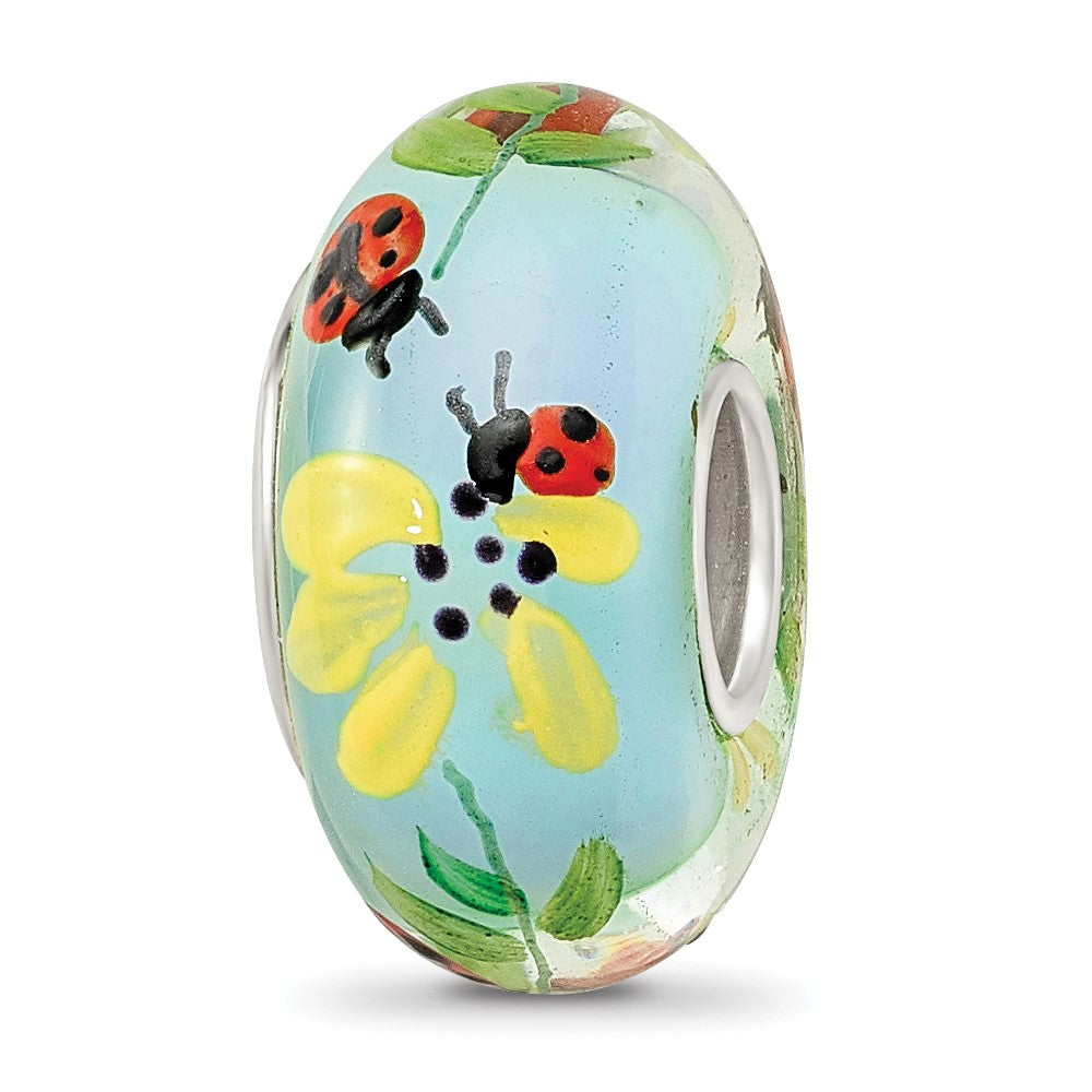 Ster.Silver Reflections Hand Painted Bug Love Fenton Glass Bead