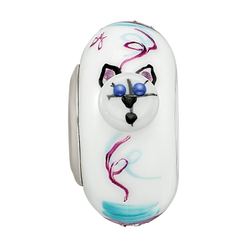 Ster.Silver Reflections Hand Painted Mittens Fenton Glass Bead