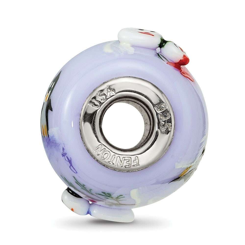 Ster.Silver Reflections Hand Paint Snow Buddies Large Fenton Glass Bead