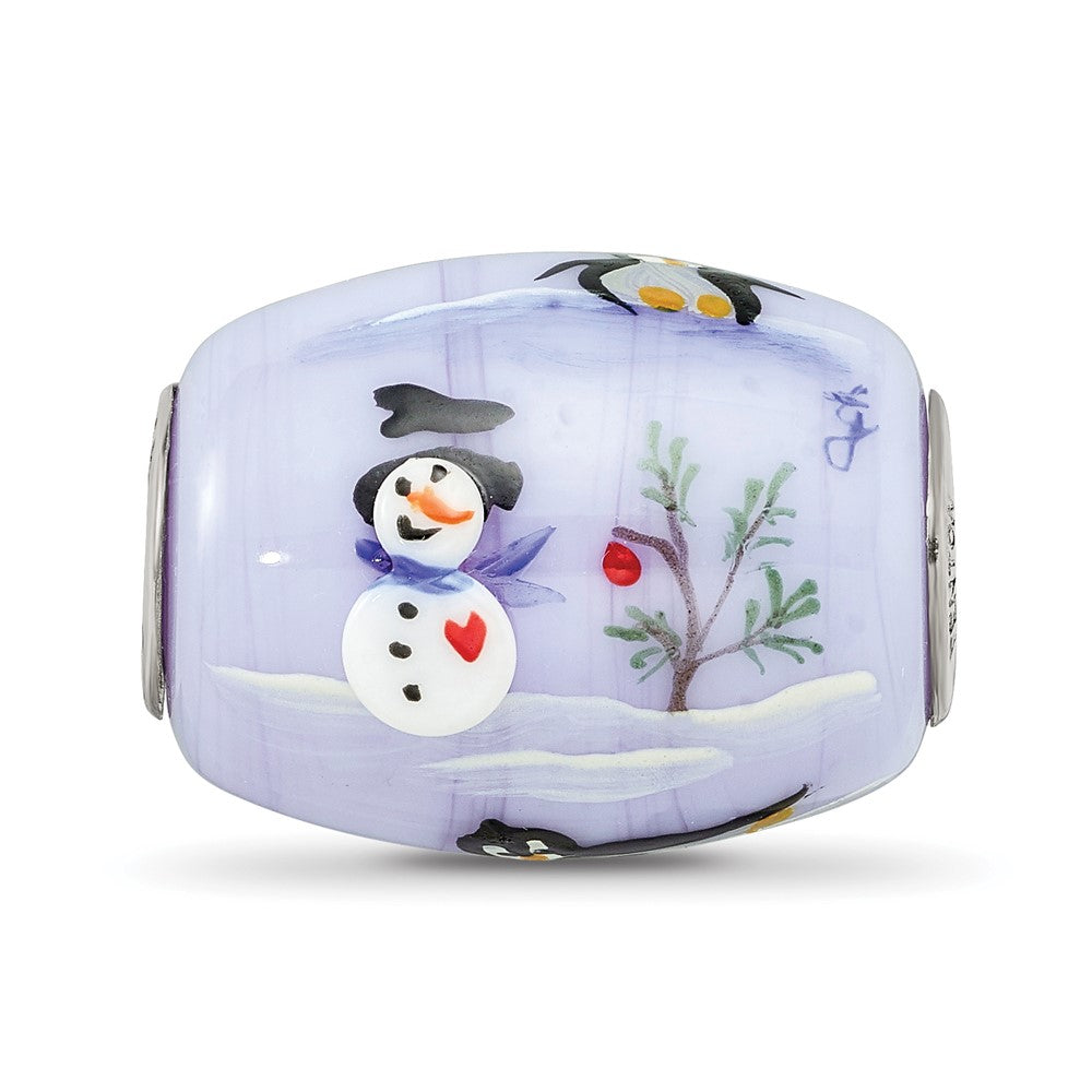 Ster.Silver Reflections Hand Paint Snow Buddies Large Fenton Glass Bead