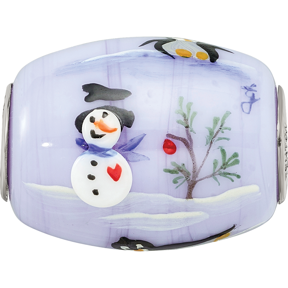 Ster.Silver Reflections Hand Paint Snow Buddies Large Fenton Glass Bead