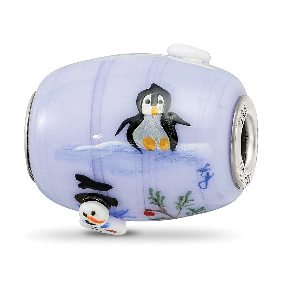 Ster.Silver Reflections Hand Paint Snow Buddies Large Fenton Glass Bead
