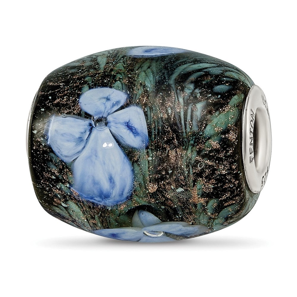 Ster.Silver Reflections Hand Paint Hydrangea Moonlight Fenton Glass Bead