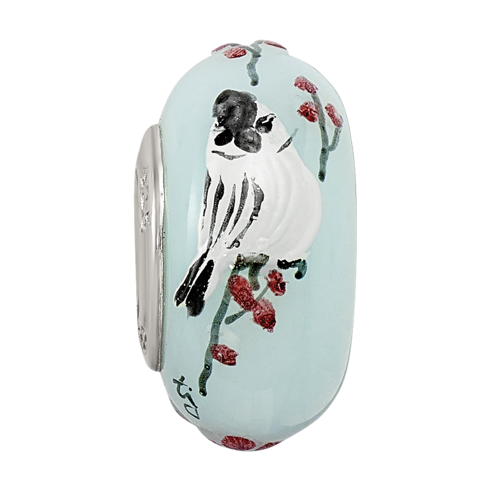 Ster.Silver Reflections Hand Painted Fluffy Tufty Fenton Glass Bead