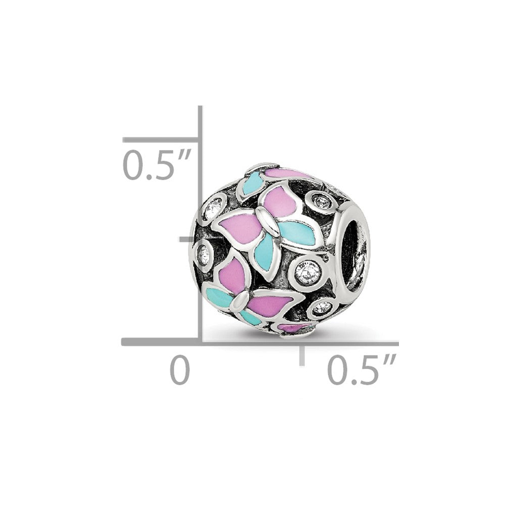 Sterling Silver Reflections Pink & Blue Enameled CZ Butterfly Bead