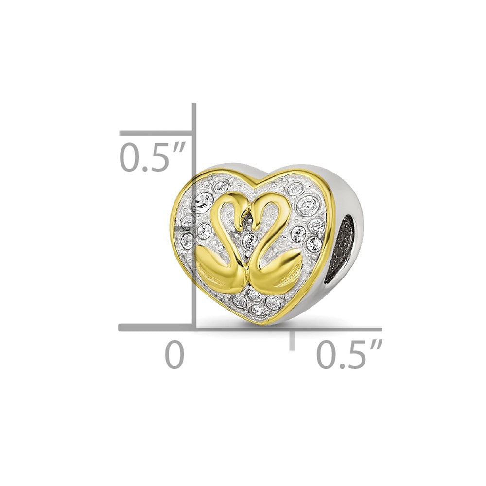 Sterling Silver Reflections Pink Enameled, Yellow IP-Plated CZ Swans Bead