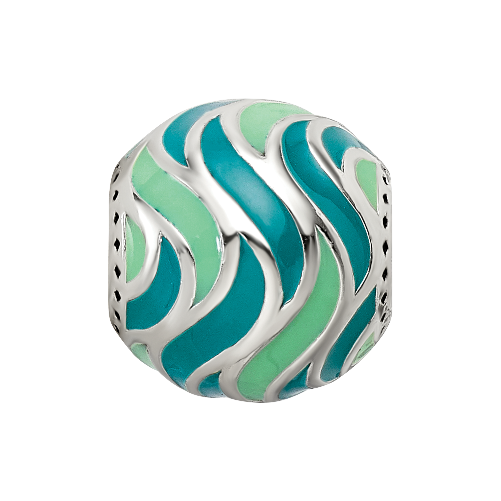 Sterling Silver Reflections Mint & Teal Enameled, Silver IP-Plated Bead