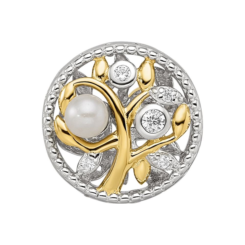 Sterling Silver Reflections Rh-plate Gold-tone FWC Pearl & CZ Tree Bead