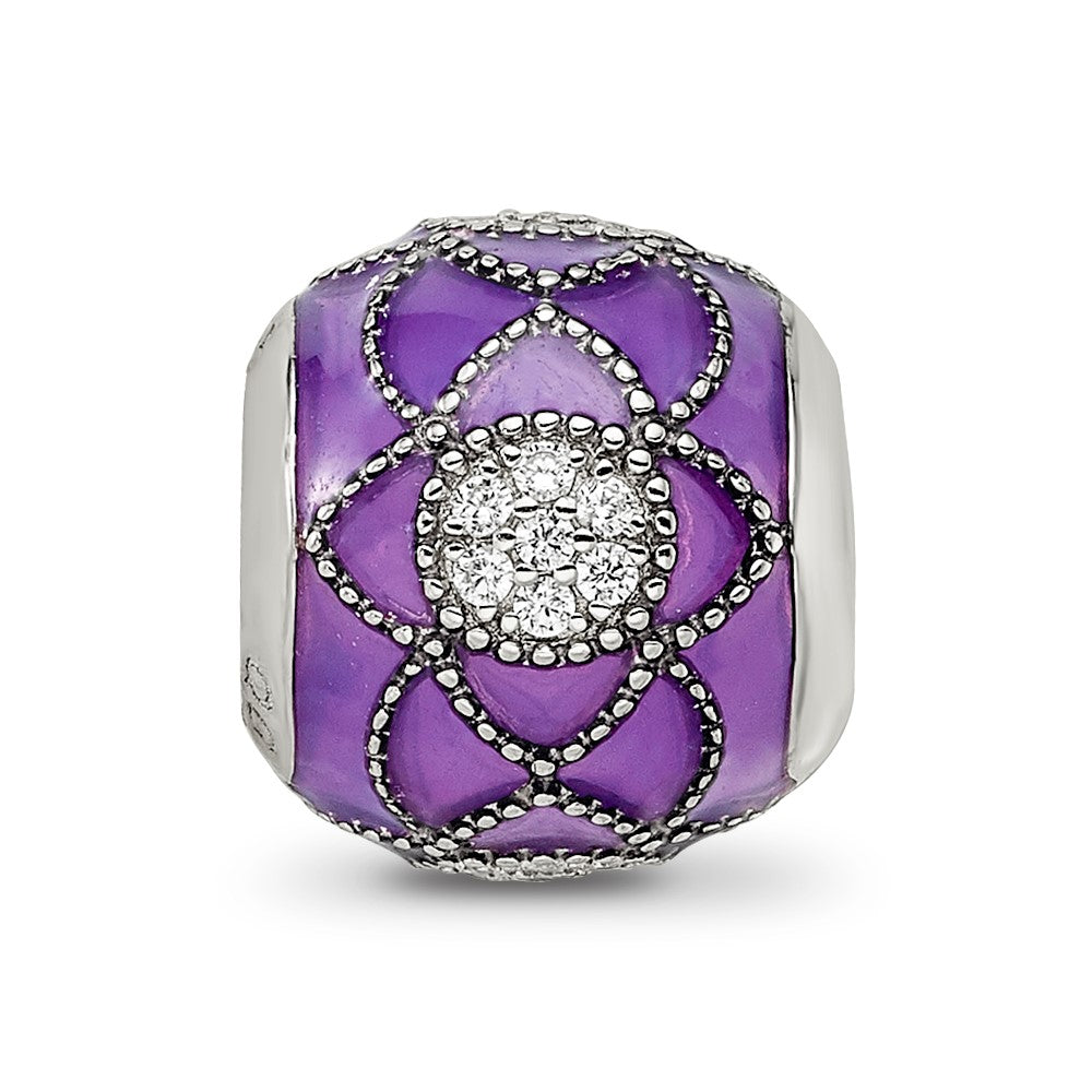 Sterling Silver Reflections Rh-plated CZs Purple Enameled Bead