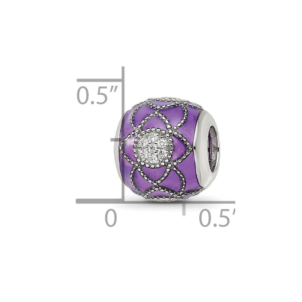 Sterling Silver Reflections Rh-plated CZs Purple Enameled Bead