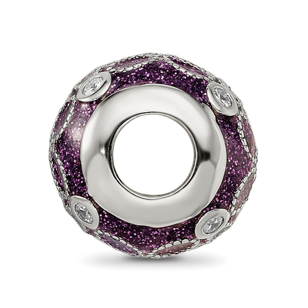 Sterling Silver Reflections Rh-plated CZs Sparkling Purple Enamel Bead