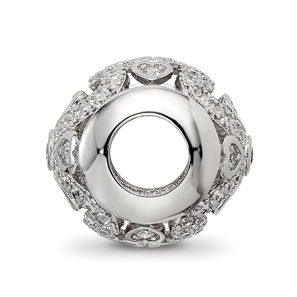 Sterling Silver Reflections Rhodium-plated CZ with Hearts Bead