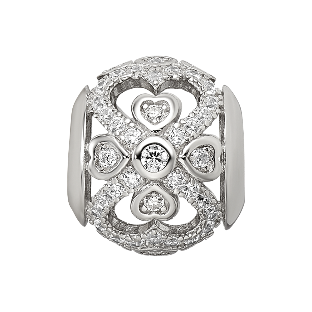 Sterling Silver Reflections Rhodium-plated CZ with Hearts Bead