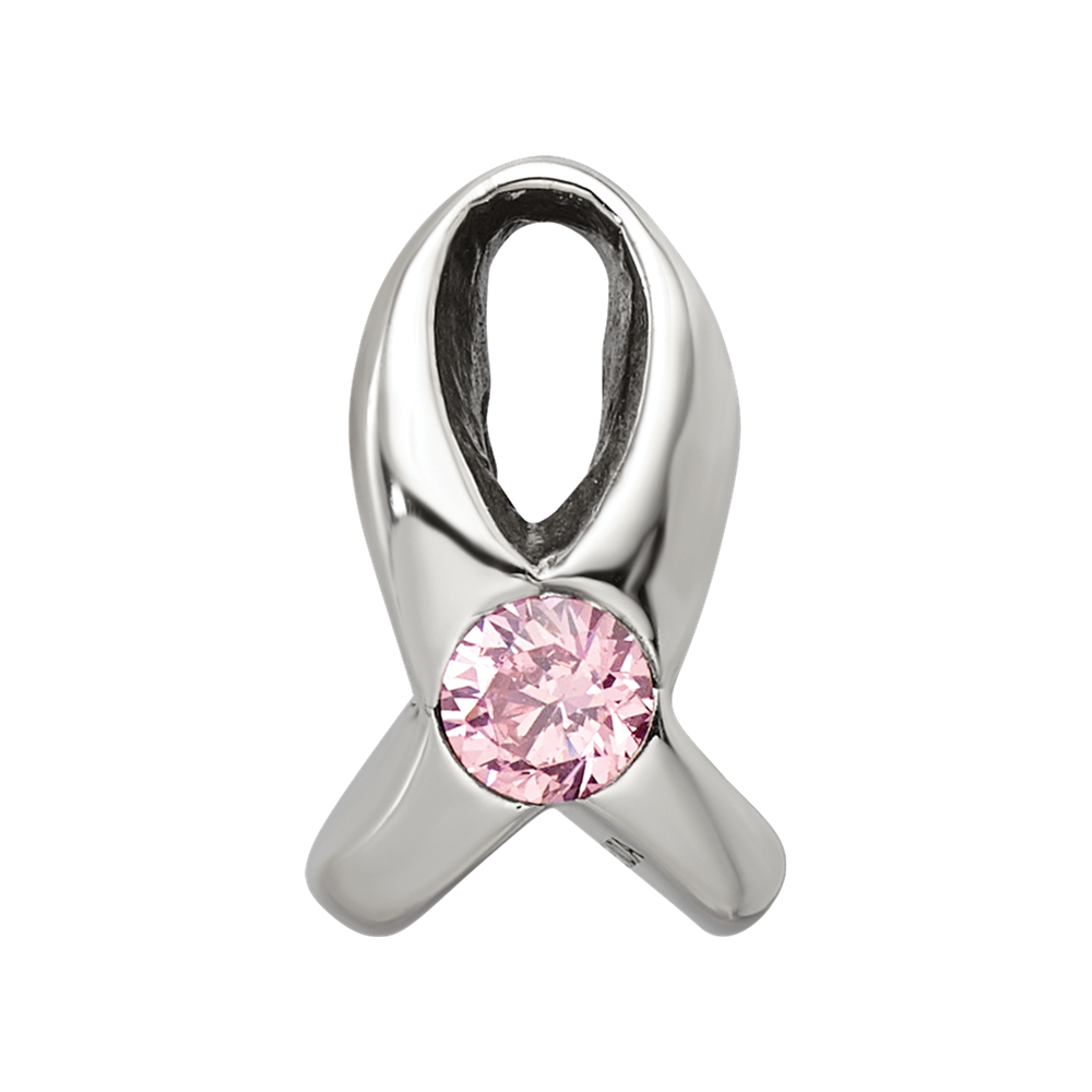 Sterling Silver Reflections Silver Ribbon with Pink CZ Bead
