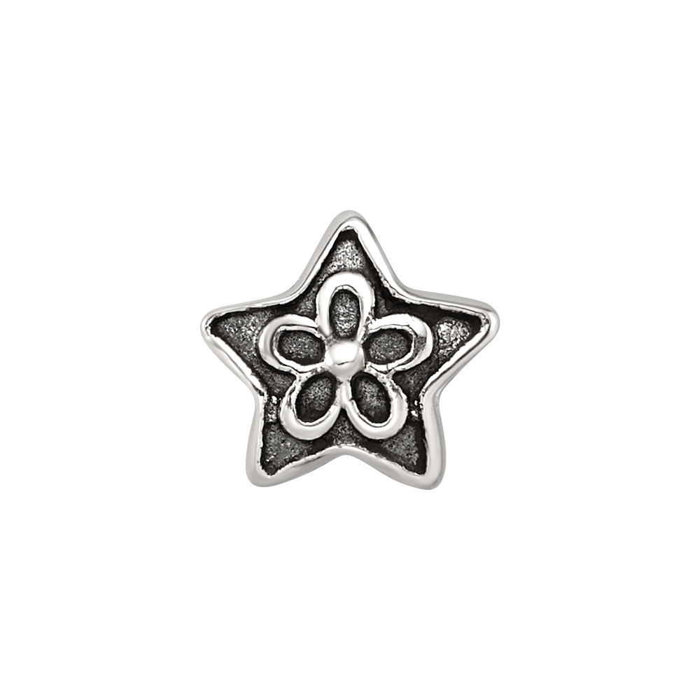 Sterling Silver Reflections Antiqued Star with Flower Bead