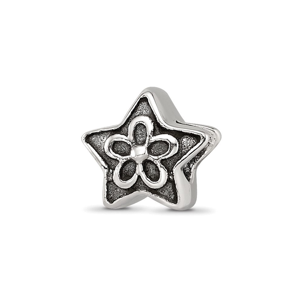 Sterling Silver Reflections Antiqued Star with Flower Bead