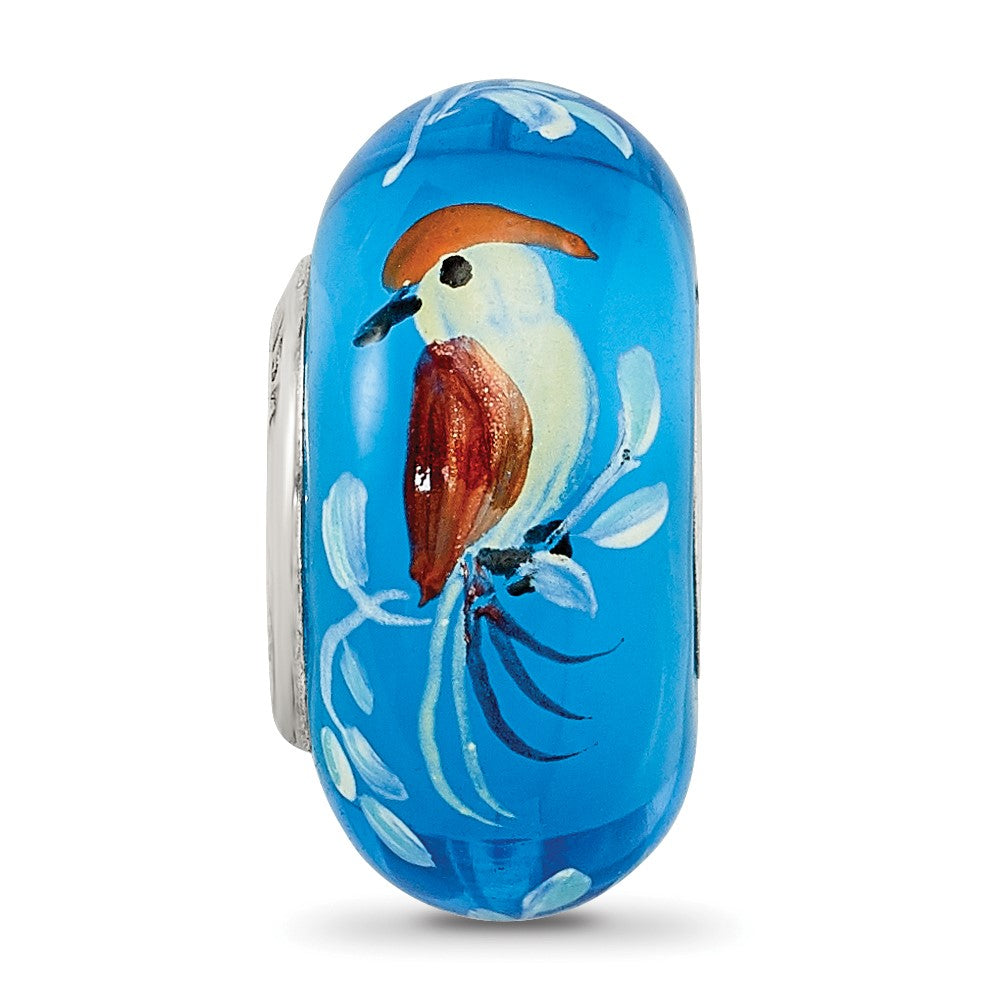 Sterling Silver Reflections Hand Painted Bird, Blue Glass Bead