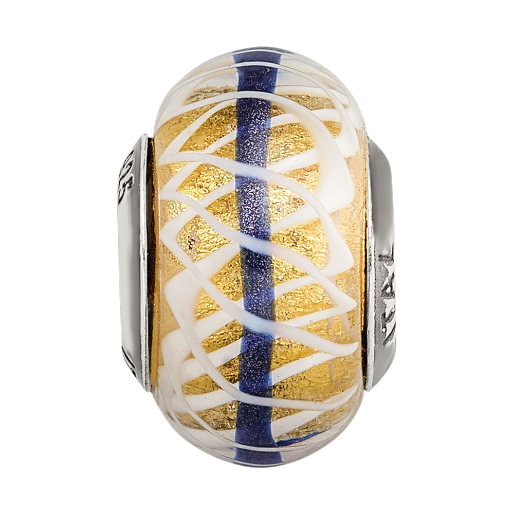 Sterling Silver Reflections Gold/Blue/White Italian Glass Bead