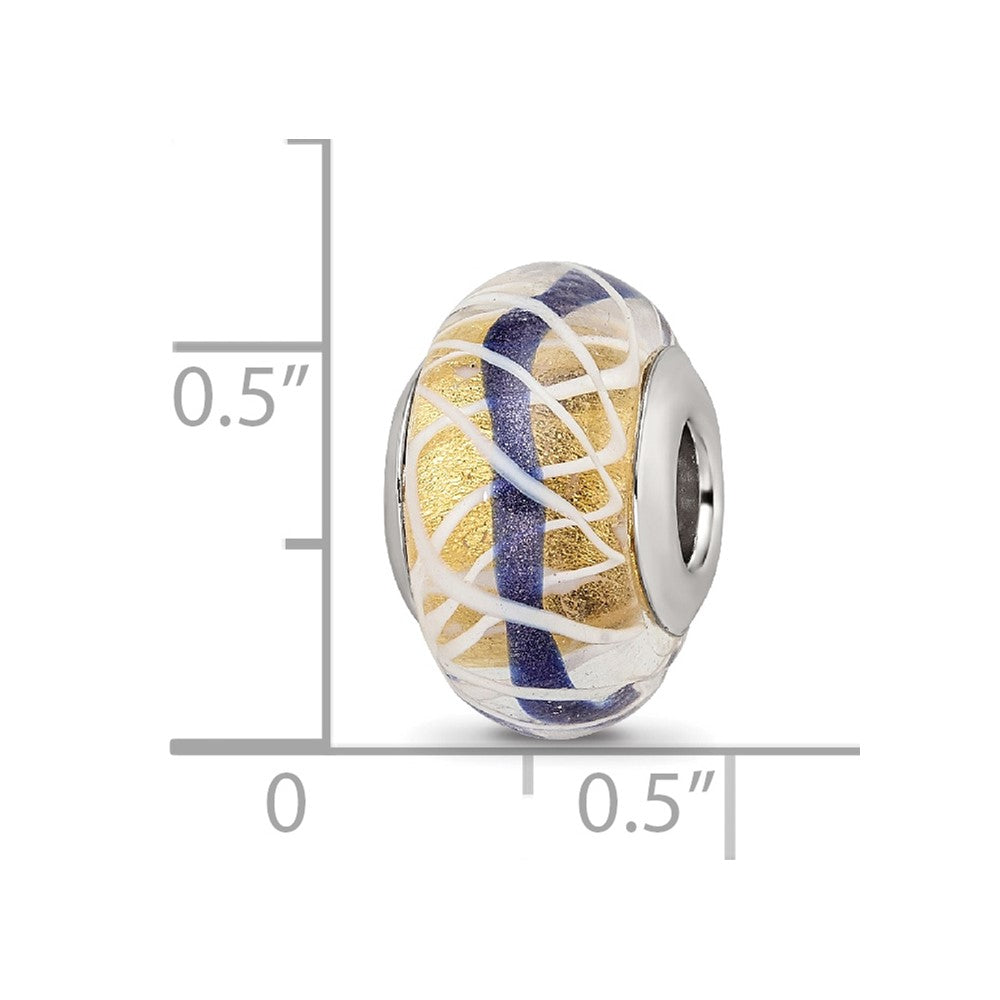 Sterling Silver Reflections White Weaved w/Blue Stripe Glass Bead