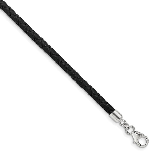 SS Reflections Black Leather Rh-plated 14in w/2in ext Choker/Wrap Bracelet