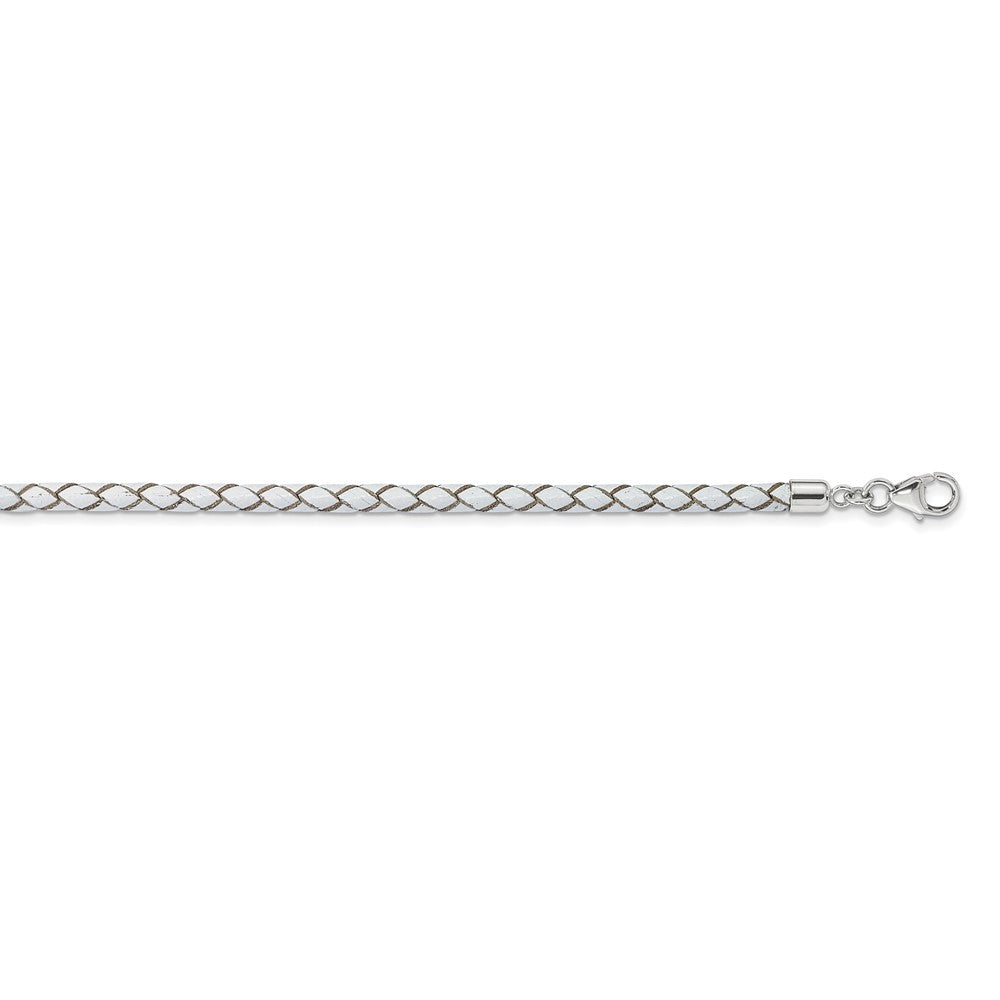 Sterling Silver Reflections White Leather Rhodium-plated 14 inch with a 2 inch extention Choker/Wrap Bracelet