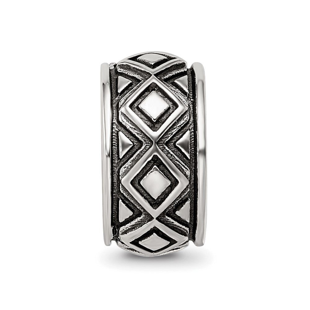 Sterling Silver Reflections Antiqued Diamond Pattern Bead